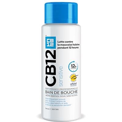 CB12 Sensitive Bain de bouche dents sensibles 12h 250 ml Sans alcool Lutte contre la mauvaise haleine pendant 12 heures Recommandé par les dentistes Arôme menthol doux CB12 Sensitive Bain de bouche dents sensibles 12h 250 ml Sans alcool Lutte contre la mauvaise haleine pendant 12 heures Recommandé par les dentistes Arôme menthol doux
