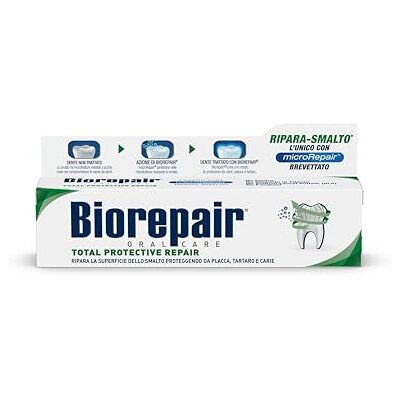 Biorepair , Dentifrice Total Protective Repair, 4 paquets de 60 ml, répare l'émail, protège contre la plaque, le tartre et les caries, répare l'émail, garde l'haleine fraîche, le dentifrice sans fluor Biorepair , Dentifrice Total Protective Repair, 4 paquets de 60 ml, répare l'émail, protège contre la plaque, le tartre et les caries, répare l'émail, garde l'haleine fraîche, le dentifrice sans fluor
