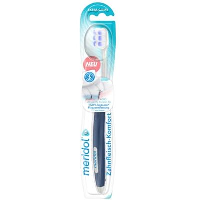 Meridol Brosse confort gencive extra douce Nettoyage en profondeur des espaces interdentaires Col de brosse à dents flexible pour réduire la pression Scientifiquement prouvé Meridol Brosse confort gencive extra douce Nettoyage en profondeur des espaces interdentaires Col de brosse à dents flexible pour réduire la pression Scientifiquement prouvé