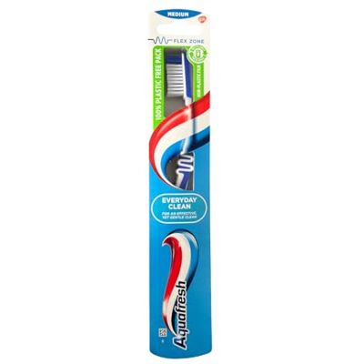 Aquafresh Everyday Clean Medium Toothbrush for Adults, Medium Bristles, Flexible Neck with Pressure Control, Rounded Bristle Tips, Ergonomic Handle, Daily Oral Care, Assorted Colours Aquafresh Everyday Clean Medium Toothbrush for Adults, Medium Bristles, Flexible Neck with Pressure Control, Rounded Bristle Tips, Ergonomic Handle, Daily Oral Care, Assorted Colours