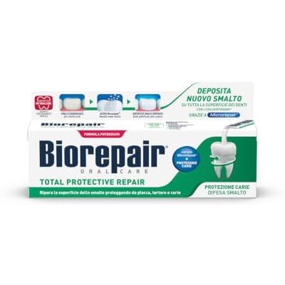 Biorepair , Dentifrice Total Protective Repair, 4 paquets de 60 ml, répare l'émail, protège contre la plaque, le tartre et les caries, répare l'émail, garde l'haleine fraîche, sans fluor Biorepair , Dentifrice Total Protective Repair, 4 paquets de 60 ml, répare l'émail, protège contre la plaque, le tartre et les caries, répare l'émail, garde l'haleine fraîche, sans fluor