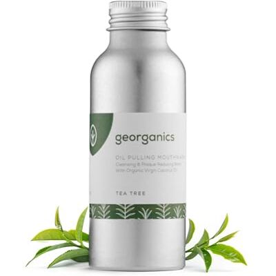 Georganics OIL PULLING MOUTHWASH : mélange nettoyant et dissolvant de plaque avec huile de noix de coco vierge biologique (arbre à thé, 100 ml) Georganics OIL PULLING MOUTHWASH : mélange nettoyant et dissolvant de plaque avec huile de noix de coco vierge biologique (arbre à thé, 100 ml)