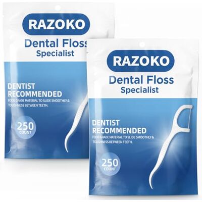 RAZOKO Pics de fil dentaire pour cure-dents à tirer, pics professionnels Clean Flosser, recharge jetable non aromatisée 500 pcs RAZOKO Pics de fil dentaire pour cure-dents à tirer, pics professionnels Clean Flosser, recharge jetable non aromatisée 500 pcs