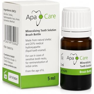 ApaCare Vernis dentaire minéralisant avec 20% d'hydroxyapatite médicale (émail liquide) à base de gomme-laque autodurcissant flacon-pinceau 5 ml ApaCare Vernis dentaire minéralisant avec 20% d'hydroxyapatite médicale (émail liquide) à base de gomme-laque autodurcissant flacon-pinceau 5 ml