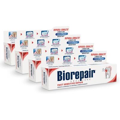 Biorepair , Dentifrice Fast Sensitive Repair, 4 paquets de 60 ml, réduit la sensibilité dentaire et soulage la douleur des dents sensibles en 30 secondes, protège et répare l'émail, sans fluor Biorepair , Dentifrice Fast Sensitive Repair, 4 paquets de 60 ml, réduit la sensibilité dentaire et soulage la douleur des dents sensibles en 30 secondes, protège et répare l'émail, sans fluor