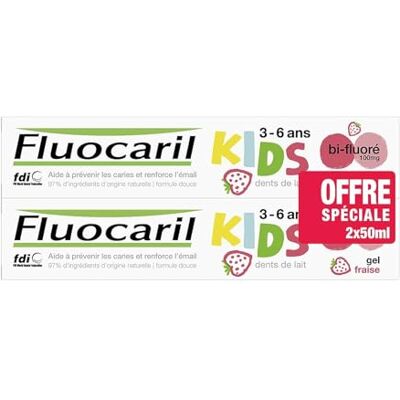 Fluocaril Kids Dentifrice Bi-Fluoré 3-6 Ans Lot de 2 x 50 ml Gel Fraise Fluocaril Kids Dentifrice Bi-Fluoré 3-6 Ans Lot de 2 x 50 ml Gel Fraise