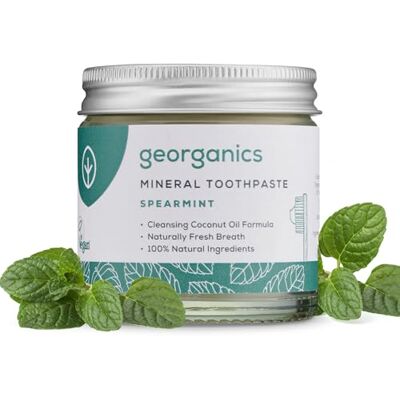 Georganics Dentifrice minéral – 60 ml – Saveur menthe verte – Sans fluorure, SLS et glycérine – Dentifrice naturel non moussant à l'huile de noix de coco vierge – Certifié Cosmos, végétalien et sans Georganics Dentifrice minéral – 60 ml – Saveur menthe verte – Sans fluorure, SLS et glycérine – Dentifrice naturel non moussant à l'huile de noix de coco vierge – Certifié Cosmos, végétalien et sans