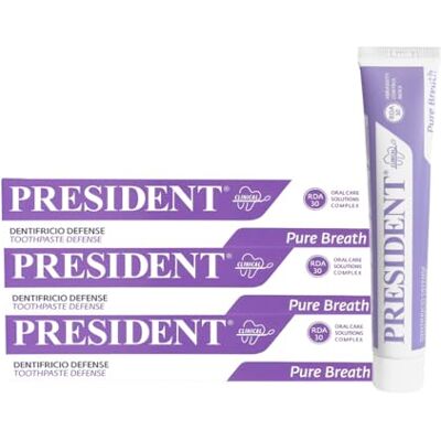 President KIT 3 DENTIFRICE DEFENSE Antiplaque, Antibactérien, Antihalitose. Idéal pour contracter la mauvaise haleine et comme entretien après traitements de choc à la chlorhexidine. RDA 30. 3x75 ml President KIT 3 DENTIFRICE DEFENSE Antiplaque, Antibactérien, Antihalitose. Idéal pour contracter la mauvaise haleine et comme entretien après traitements de choc à la chlorhexidine. RDA 30. 3x75 ml
