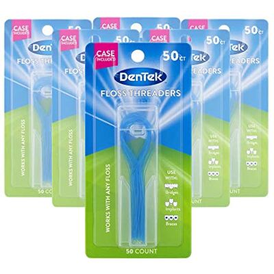 DenTek Enfile-fils de fil dentaire pour appareils dentaires, ponts et implants 50 pièces (lot de 6) DenTek Enfile-fils de fil dentaire pour appareils dentaires, ponts et implants 50 pièces (lot de 6)