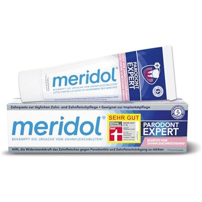 Meridol Dentifrice Periodont Expert 75 ml Le dentifrice a un effet antibactérien et favorise ainsi le processus naturel de guérison des gencives, l'emballage peut varier Meridol Dentifrice Periodont Expert 75 ml Le dentifrice a un effet antibactérien et favorise ainsi le processus naturel de guérison des gencives, l'emballage peut varier