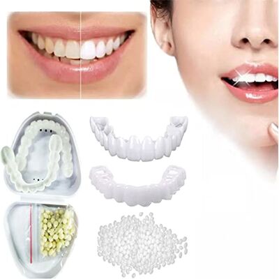 Wttfc 2 paires de Facette de dents à encliqueter, fausses dents supérieures et inférieures, Prothese Dentaire instantanés dentiers sourire parfait hommes et femmes Kit de blanchiment des dents Wttfc 2 paires de Facette de dents à encliqueter, fausses dents supérieures et inférieures, Prothese Dentaire instantanés dentiers sourire parfait hommes et femmes Kit de blanchiment des dents