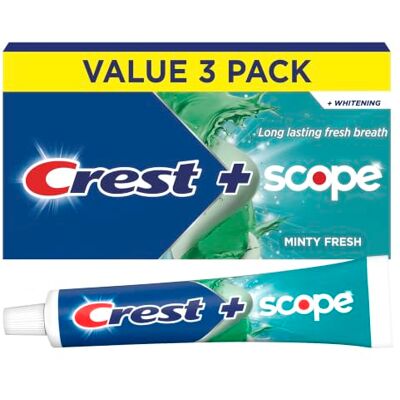 Crest Complete Whitening + Scope Toothpaste, Minty Fresh, 6.2 Oz Triple Pack , 175.8 G (Lot De 3) Crest Complete Whitening + Scope Toothpaste, Minty Fresh, 6.2 Oz Triple Pack , 175.8 G (Lot De 3)