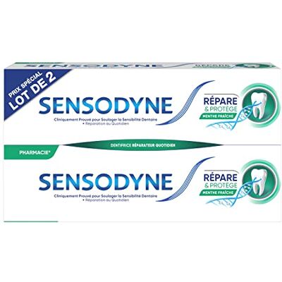 Sensodyne Dentifrice Répare et Protège Menthe Fraîche, Pour Dents Sensibles, Format Bitube (2x75 ml), 75 ml (Lot de 2) Sensodyne Dentifrice Répare et Protège Menthe Fraîche, Pour Dents Sensibles, Format Bitube (2x75 ml), 75 ml (Lot de 2)
