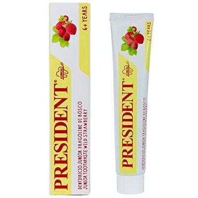 President DENTIFRICIO JUNIOR 6+ pour enfants à partir de six ans et plus. Goût fraises de bois, anticaries, protège les gencives et l'émail des dents. Sans parabens, SLS, allergènes et PEG RDA 30-50 ml President DENTIFRICIO JUNIOR 6+ pour enfants à partir de six ans et plus. Goût fraises de bois, anticaries, protège les gencives et l'émail des dents. Sans parabens, SLS, allergènes et PEG RDA 30-50 ml