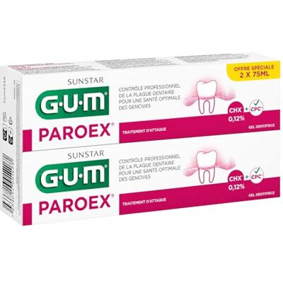 GUM 2x Paroex 0,12 CHX gel dentaire 75ml (2x 75ml) GUM 2x Paroex 0,12 CHX gel dentaire 75ml (2x 75ml)