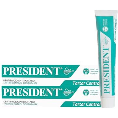 President KIT 2 DENTIFRICE ANTI TARTARAIRE Contraste la formation de plaque et de caries. Haleine fraîche. RDA 60. 2 x 75 ml President KIT 2 DENTIFRICE ANTI TARTARAIRE Contraste la formation de plaque et de caries. Haleine fraîche. RDA 60. 2 x 75 ml