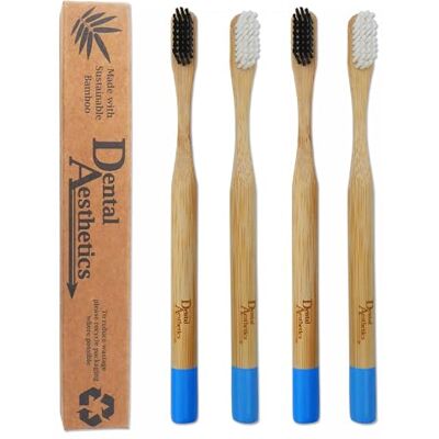 Dental Aesthetics Lot de 4 brosses à dents en bambou pour adultes, poils durs, écologiques, biodégradables, noir et blanc Dental Aesthetics Lot de 4 brosses à dents en bambou pour adultes, poils durs, écologiques, biodégradables, noir et blanc