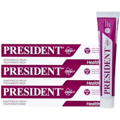 President KIT 3 DENTIFRICE PROFI avec chlorhexidine 0,20% action désinfectante antibactérienne intensive pour parodontopathies, gencives irritées saignements et après interventions chirurgicales. RDA President KIT 3 DENTIFRICE PROFI avec chlorhexidine 0,20% action désinfectante antibactérienne intensive pour parodontopathies, gencives irritées saignements et après interventions chirurgicales. RDA