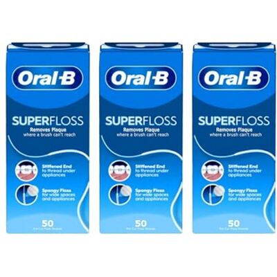 Oral-B Super Floss, 50 mèches prédécoupées, menthe – Lot de 3 Oral-B Super Floss, 50 mèches prédécoupées, menthe – Lot de 3