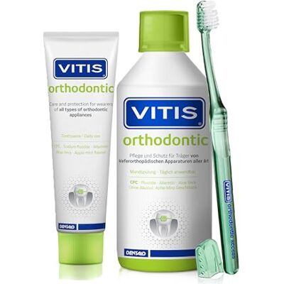 Vitis Orthodontic Kit de soins dentaires Dentifrice & bain de bouche + Brosse à dents Orthodontic Access Pour les soins bucco-dentaires quotidiens des appareils dentaires Vitis Orthodontic Kit de soins dentaires Dentifrice & bain de bouche + Brosse à dents Orthodontic Access Pour les soins bucco-dentaires quotidiens des appareils dentaires