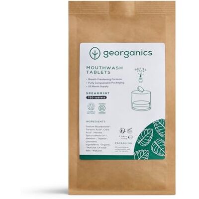 Georganics Comprimés bio naturel pour bain de bouche Comprimés rafraîchissants pour la bouche et l'haleine avec bicarbonate de sodium et menthol Végétalien, SLS, cruauté et fluorure Menthe verte 720 comprimés Georganics Comprimés bio naturel pour bain de bouche Comprimés rafraîchissants pour la bouche et l'haleine avec bicarbonate de sodium et menthol Végétalien, SLS, cruauté et fluorure Menthe verte 720 comprimés