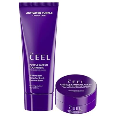 The Ceel Kit de blanchiment des dents au charbon violet actif Dentifrice violet et poudre dentaire Blanchiment des dents The Ceel Kit de blanchiment des dents au charbon violet actif Dentifrice violet et poudre dentaire Blanchiment des dents