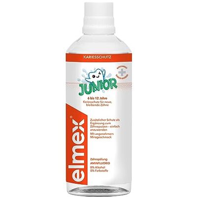 ELMEX Rinçage dentaire Junior 400 ml Rinçage buccal pour les enfants de 6 à 12 ans, protège efficacement contre les caries dentaires ELMEX Rinçage dentaire Junior 400 ml Rinçage buccal pour les enfants de 6 à 12 ans, protège efficacement contre les caries dentaires