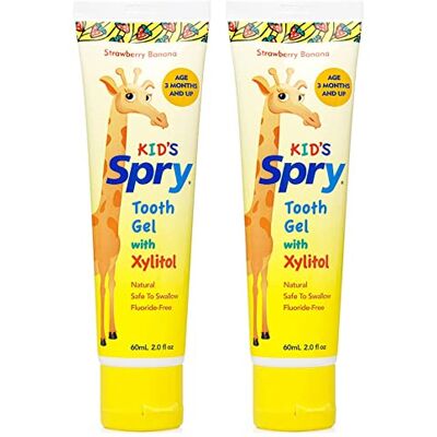 Spry Dentifrice Naturel au Xylitol pour Enfants dès 3 Mois – Gel Dentifrice Doux Sans Fluor, Goût Agréable, Soutient le Développement des Dents en Formation, Strawberry Banana 2 Fl Oz (Pack of 2) Spry Dentifrice Naturel au Xylitol pour Enfants dès 3 Mois – Gel Dentifrice Doux Sans Fluor, Goût Agréable, Soutient le Développement des Dents en Formation, Strawberry Banana 2 Fl Oz (Pack of 2)