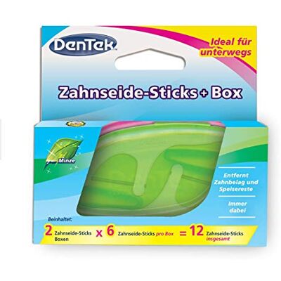 DenTek On the Go – 6 bâtonnets de fil dentaire dans 2 boîtes colorées DenTek On the Go – 6 bâtonnets de fil dentaire dans 2 boîtes colorées