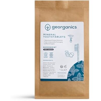 Georganics Dentifrice Comprimés Bio Comprimés Nettoyants Naturels Effervescents à l’Argile Kaolin Vegan, Sans Cruauté et Fluorure Menthe Poivrée 720 Comprimés Georganics Dentifrice Comprimés Bio Comprimés Nettoyants Naturels Effervescents à l’Argile Kaolin Vegan, Sans Cruauté et Fluorure Menthe Poivrée 720 Comprimés