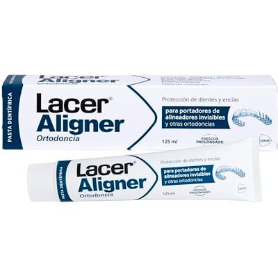 Lacer ALIGNER Dentifrice pour orthodontie invisible et brackets, 125 ml, anti-carie et anti-plaque, reminéralisant au fluor, protège l'émail et les gencives, goût menthe, usage quotidien Lacer ALIGNER Dentifrice pour orthodontie invisible et brackets, 125 ml, anti-carie et anti-plaque, reminéralisant au fluor, protège l'émail et les gencives, goût menthe, usage quotidien