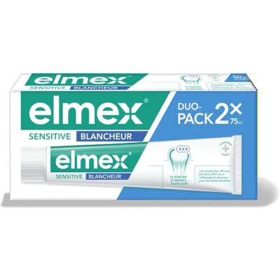 ELMEX -Lot dentifrice Sensitive Blancheur -Dentifrice Blanchissant Pour dents sensibles -Formule au Flurorure d'amines Olafluor-Cliniquement Prouvée -2 lots de 2x75 ml (L'Emballage peut varier) ELMEX -Lot dentifrice Sensitive Blancheur -Dentifrice Blanchissant Pour dents sensibles -Formule au Flurorure d'amines Olafluor-Cliniquement Prouvée -2 lots de 2x75 ml (L'Emballage peut varier)