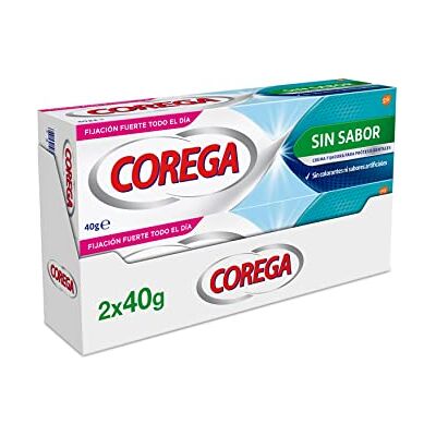 Corega Lot de 2 crèmes fixantes pour prothèses dentaires, fixation forte, sans colorant ajouté, sans goût, lot de 2 x 70 g Corega Lot de 2 crèmes fixantes pour prothèses dentaires, fixation forte, sans colorant ajouté, sans goût, lot de 2 x 70 g