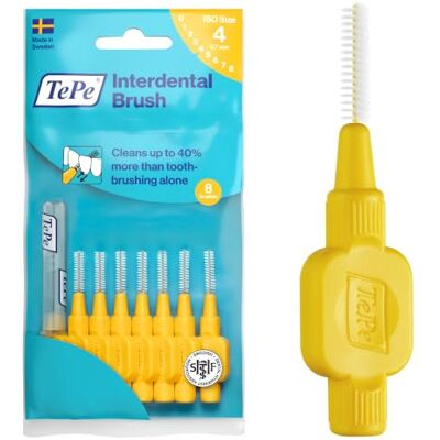 TePe Brossettes Interdentaires Originales, Jaune 0.7mm/ISO 4, 8pcs Éliminent la plaque dentaire, Nettoyage efficace entre les dents, Pour espaces intermédiaires TePe Brossettes Interdentaires Originales, Jaune 0.7mm/ISO 4, 8pcs Éliminent la plaque dentaire, Nettoyage efficace entre les dents, Pour espaces intermédiaires