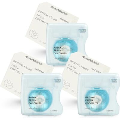 RAZOKO Geweven Tandzijde met Kokosolie voor Beugels – Vegan & Diervriendelijk, Uitzetbare Brede Floss, Zacht voor Gevoelig Tandvlees, Economisch Pakket 6 Maanden (33 Yards x 3) RAZOKO Geweven Tandzijde met Kokosolie voor Beugels – Vegan & Diervriendelijk, Uitzetbare Brede Floss, Zacht voor Gevoelig Tandvlees, Economisch Pakket 6 Maanden (33 Yards x 3)
