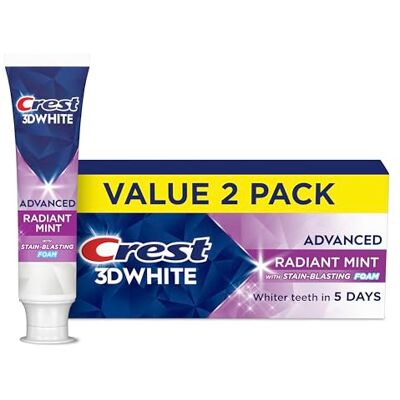 Crest 3D White Radiant Mint Whitening Toothpaste, 2-Pack, 187 Grams, Mint Crest 3D White Radiant Mint Whitening Toothpaste, 2-Pack, 187 Grams, Mint
