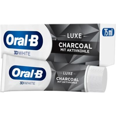 Oral-B 3D White Luxe Charcoal Whitening Dentifrice blanchissant au charbon actif Élimine jusqu'à 100% des taches de surface Menthe poivrée fraîche 75 ml Oral-B 3D White Luxe Charcoal Whitening Dentifrice blanchissant au charbon actif Élimine jusqu'à 100% des taches de surface Menthe poivrée fraîche 75 ml