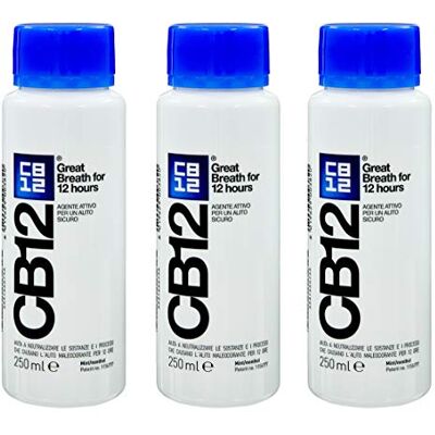 CB12 Lot de 3 flacons de bain de bouche menthe/menthol de 250 ml CB12 Lot de 3 flacons de bain de bouche menthe/menthol de 250 ml