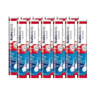 Kukident Aktiv Plus Lot de 12 x 33 tablettes de nettoyage pour prothèses dentaires, prothèses dentaires et dentitions Kukident Aktiv Plus Lot de 12 x 33 tablettes de nettoyage pour prothèses dentaires, prothèses dentaires et dentitions