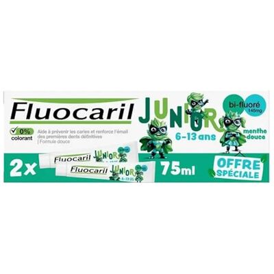 Fluocaril Junior Dentifrice 6-13 Ans Menthe Douce Lot de 2 x 75ml Fluocaril Junior Dentifrice 6-13 Ans Menthe Douce Lot de 2 x 75ml