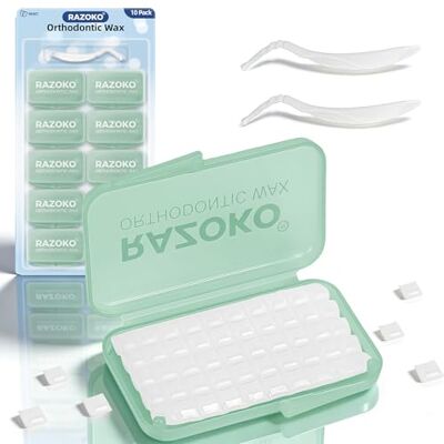 RAZOKO Cire orthodontique pour appareil dentaire, 500 pièces pré-sectionnées carrées RAZOKO Cire orthodontique pour appareil dentaire, 500 pièces pré-sectionnées carrées