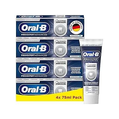 Oral-B Pro-Expert Advanced Lot de 4 tubes de dentifrice Prévention de la plaque dentaire 24 heures Menthe verte Fabriqué en Allemagne Lot de 4 flacons de 75 ml Oral-B Pro-Expert Advanced Lot de 4 tubes de dentifrice Prévention de la plaque dentaire 24 heures Menthe verte Fabriqué en Allemagne Lot de 4 flacons de 75 ml