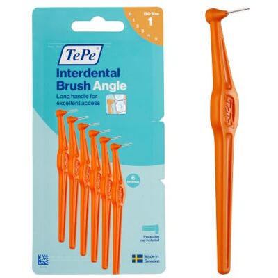TePe Brossettes Interdentaires Angle, Orange, 0.45mm/ISO 1, 6pcs TePe Brossettes Interdentaires Angle, Orange, 0.45mm/ISO 1, 6pcs