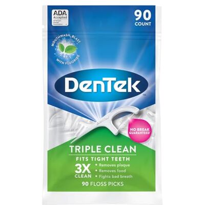 DenTek Triple Clean Floss Picks, Mint, 90 Count by U.S. DenTek Triple Clean Floss Picks, Mint, 90 Count by U.S.