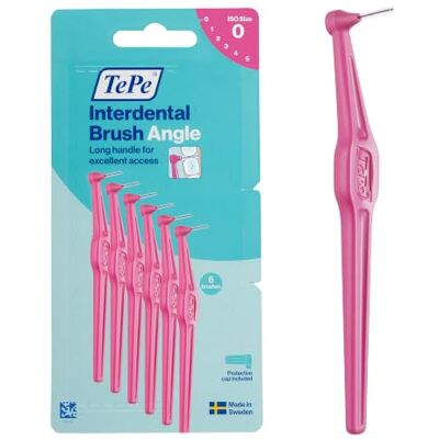 TePe Brossettes Interdentaires Angle, Rose, 0.4mm/ISO 0, 6pcs Éliminent la plaque dentaire, Nettoyage facile et efficace entre les espaces interdentaires très serrés TePe Brossettes Interdentaires Angle, Rose, 0.4mm/ISO 0, 6pcs Éliminent la plaque dentaire, Nettoyage facile et efficace entre les espaces interdentaires très serrés