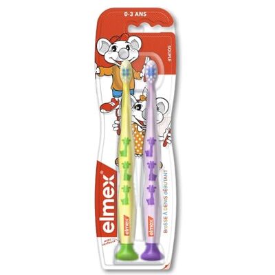 ELMEX 2 Brosses à Dents Débutant Souples 0-3 ans Bleu et Violet ELMEX 2 Brosses à Dents Débutant Souples 0-3 ans Bleu et Violet