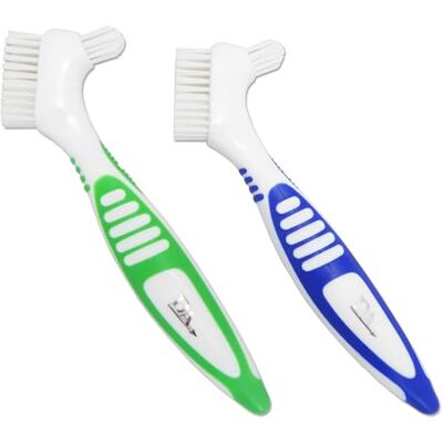 Dental Aesthetics Lot de 2 brosses de dentier avec poignées en caoutchouc, poignée facile à tenir, tête double Dental Aesthetics Lot de 2 brosses de dentier avec poignées en caoutchouc, poignée facile à tenir, tête double