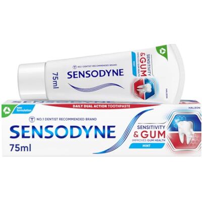 Sensodyne Dentifrice Sensibilité et gencives, dentifrice sensible pour les problèmes de dents et de gencives sensibles, saveur menthe, 75 ml Sensodyne Dentifrice Sensibilité et gencives, dentifrice sensible pour les problèmes de dents et de gencives sensibles, saveur menthe, 75 ml