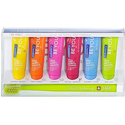 Curaprox Be You Dentifrice Blanchissant, 6 Saveurs, 60ml, Suisse Lot De 6x10ml De Saveurs Intenses, Blanchiment Doux Aux Enzymes, Inclut Brosse CS 5460 Ultra Douce, Vegan Curaprox Be You Dentifrice Blanchissant, 6 Saveurs, 60ml, Suisse Lot De 6x10ml De Saveurs Intenses, Blanchiment Doux Aux Enzymes, Inclut Brosse CS 5460 Ultra Douce, Vegan