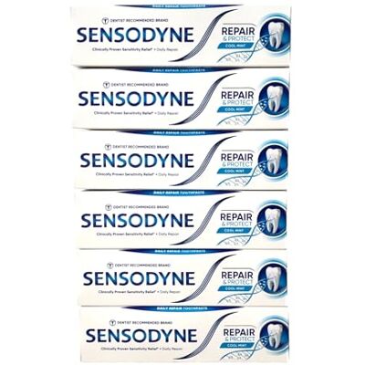 Sensodyne Repair* & Protect Lot de 6 dentifrices quotidiens au fluorure pour les dents sensibles à la douleur 6 x 75 ml Sensodyne Repair* & Protect Lot de 6 dentifrices quotidiens au fluorure pour les dents sensibles à la douleur 6 x 75 ml